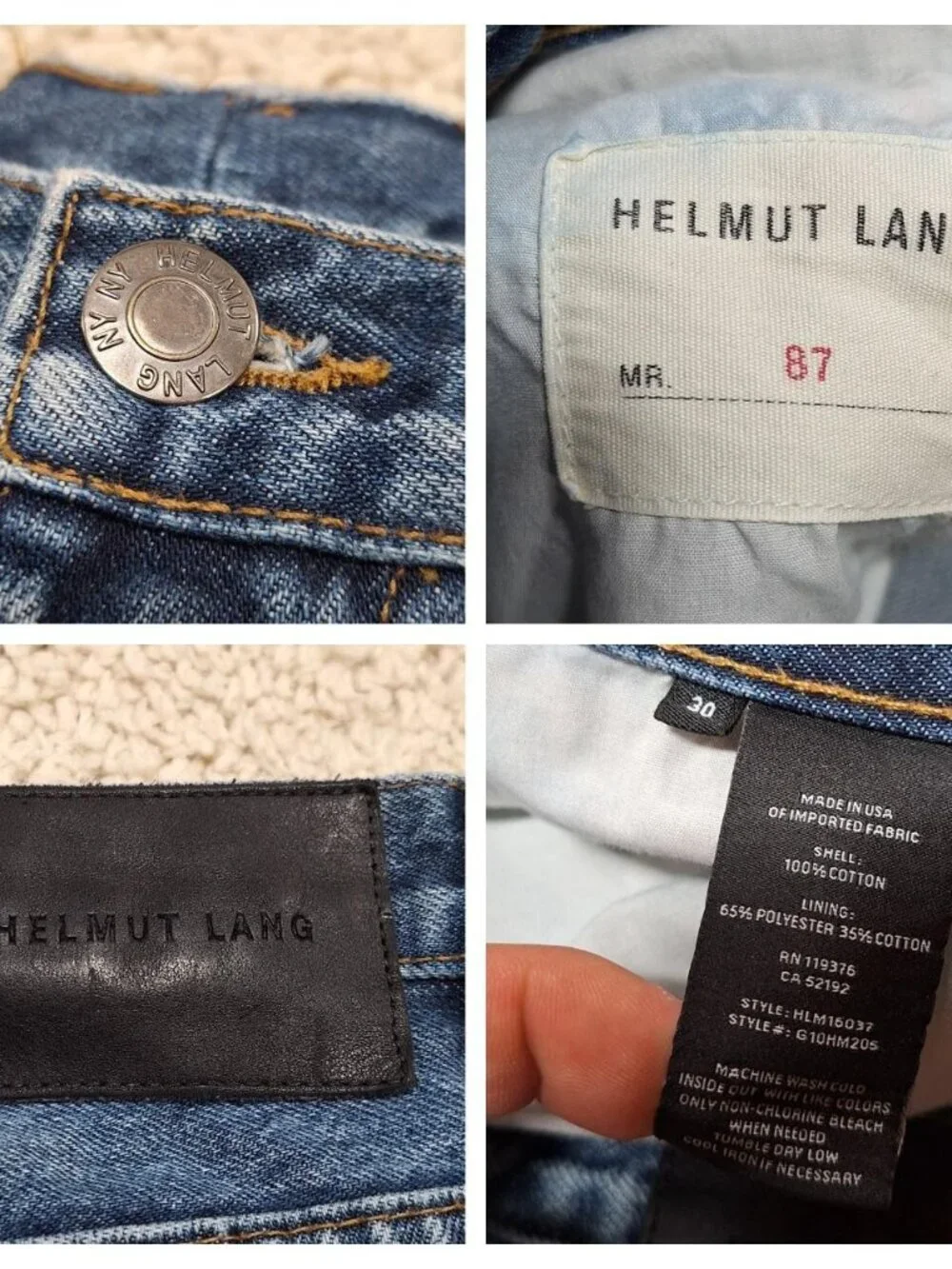 Helmut Lang Men's 6-Pocket Blue Jeans Slim Straight Fit Mid Rise. Measures 29x30